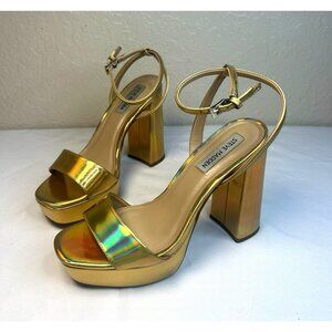 STEVE MADDEN Gold Lessa Platform Block Heeled Sandal Women Size 7